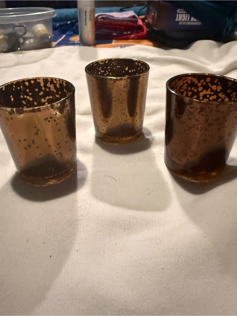 Amber Mercury Glass Votive Holders - Set of 3